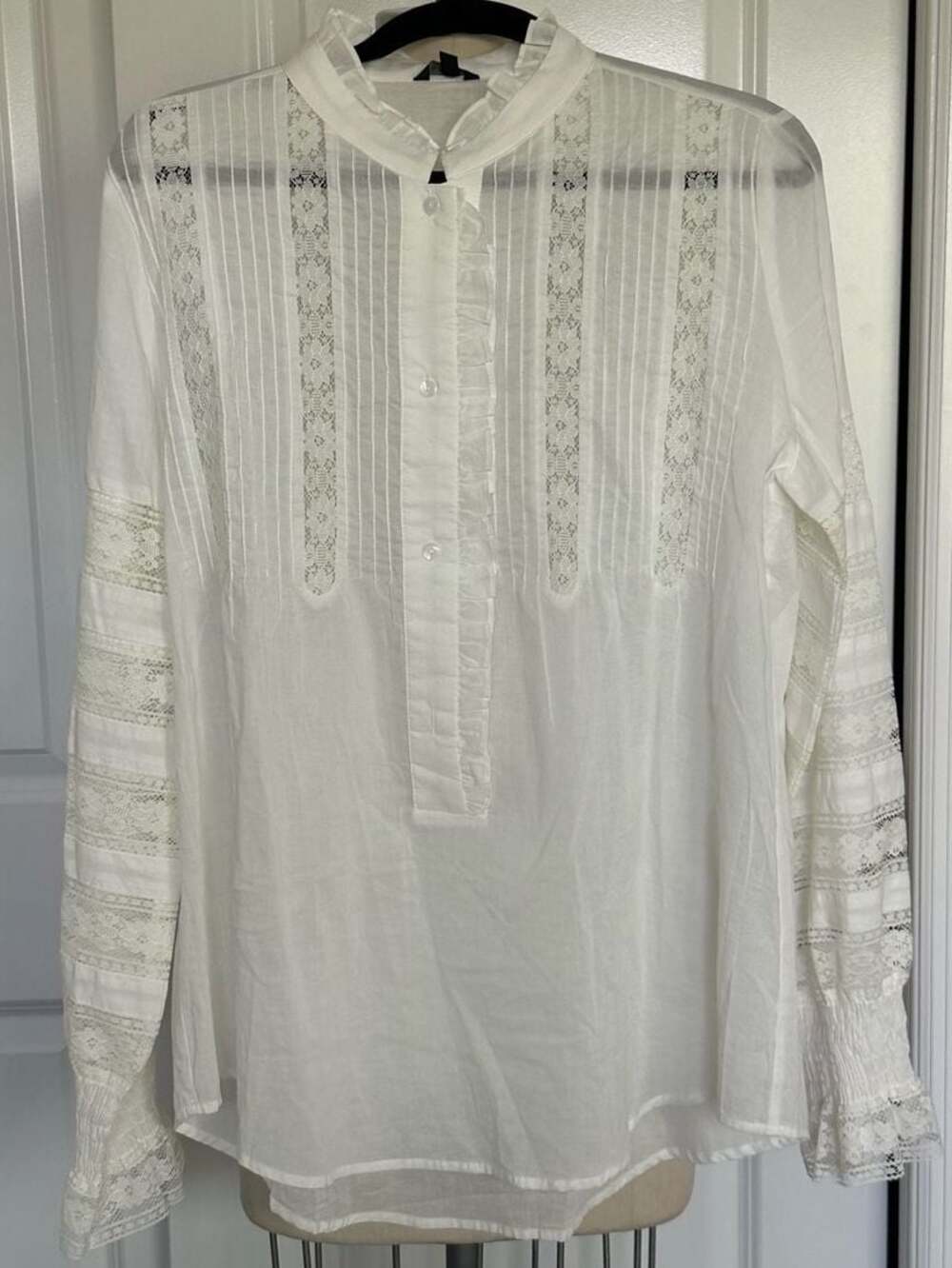 Floryday White Lace Pintuck Ruffle Collar Blouse Size L